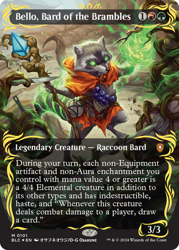 Bello, Bard of the Brambles (Borderless) (Raised Foil) [Bloomburrow Commander]